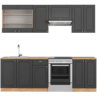 Vicco Küchenzeile Fame-Line 240 cm Anthrazit Landhaus/Goldkraft Eiche