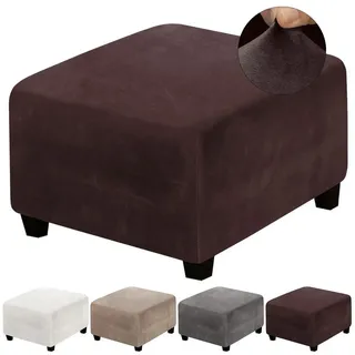 Sunicol Stuhlhusse Samt Quadratisch Hockerbezug, Stretch Ottomane Schonbezug, GroßEr üBerzug Hocker Husse Protector braun