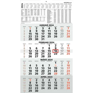 4-Monatskalender rot 2024 - 33x58,8 - mit Kopftafel - Datumsschieber- 959-0011-1