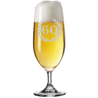 LUXENTU Bierglas 60. Jubiläum Biertulpe Pilsglas mit Gravur 360 ml, Glas weiß