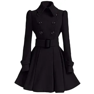 Onsoyours Schwarzer Langarm Stehkragen Mit Gürtel Peplum WollMantel Winter Ausgestellter Mantel Damen Mode S - S