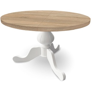 Runder Ausziehbarer Tisch für Esszimmer, CARO - Glamour/Modern Still, Durchmesser: 90 / 130 cm, Farbe: Eiche Sonoma / Weiß