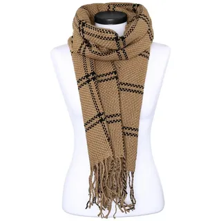 Neverless Modeschal dicker Damen Strickschal kariert Karo XXL Wollschal Winterschal braun