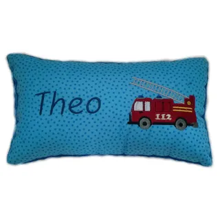 Momelie Blaues Schmusekissen * Kuschelkissen * Feuerwehr * mit Namen Bestickt * 17 x 29 cm * SK-bl_0041