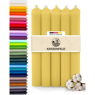 Stabkerzen Pastell Gelb, 10 Stück, 180mm x 22mm, Durchgefärbt und Tropffrei, 8+ Stunden Brenndauer, Made in Germany - Perfekte Osterdeko - Unparfümierte und RAL-Zertifizierte Tafelkerzen