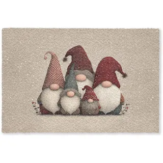 FUSSMATTE Wichtel - Weihnachten - Schnee - Zipfelmützen Türmatte 90x60 cm
