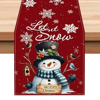 CGVG Tischläufer Weihnachten Modern Rot Tischläufer Winter Schneemann Weihnachts Tischläufer Wiederverwendbare Weihnachtstischdecke Weihnachtsdeko Tisch Table Runner Party Küche (Rot-2)