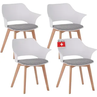 ALBATROS Esszimmerstühle 4er Set Aalborg, Weiss - Beine aus Buche Massiv-Holz, Skandinavisches Retro-Design, bequemer Schalenstuhl - Eleganter Küchenstuhl, Stuhl Esszimmer für Esstisch
