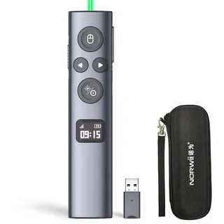 Norwii N95s Präsentations Fernbedienung mit Digitalem Zeiger für PowerPoint | 1BLE&USB‐A Verbindung2Digitaler Pointer3OLED‐High‐Deinition‐Display4Countdown Timer5Mauszeiger‐Steuerung6Anpassbare Taste