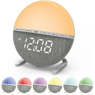 SUNOYA Tageslichtwecker Lichtwecker Sonnenaufgang Wecker, Wake up Light, Wecker mit Licht, Digital Lichtwecker mit LED Display, 7 Klingeltöne, 7 Farben, Nachttischlampe für Schlafzimmer und Zuhause