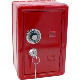 Sparschwein aus Metall in Form eines Safes mit Schlüssel – Rot