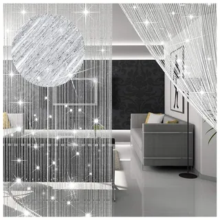 AHEJIOO 2 Stück Fadenvorhang Insektenschutz, 100 x 200 cm Türvorhänge Gegen Fliegen, Fadenvorhang Weiss Balkontür, Türvorhang Insektenschutz, Fadengardine, Fadenvorhang Tür, Fadenvorhang Blickdicht