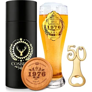COSBERY 1976 Geschenke zum 50 Geburtstag Mann, 1976 Bierglas mit Gravur 580ml, Personalisierte Deko 50. Geburtstag Mann, Bier Geschenke für Männer, Geburtstagsgeschenk für Männer 50 Papa Geschenkidee
