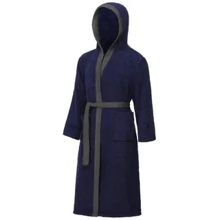 Ladeheid Bademantel Herren Frottee Bademantel aus 100% Baumwolle LA40-190, Langform, Baumwolle, Kapuze blau|grau L