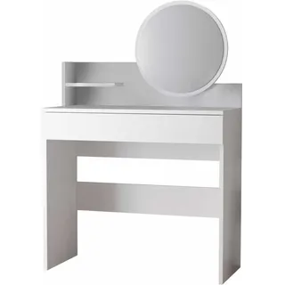 Schminktisch Mit Spiegel Aus Holz "harmony Mini Round" - 90 X 40 X 133 Cm - Weiß