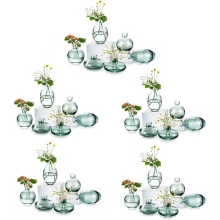 EylKoi Kleine Vasen füR Tischdeko Glas 10 Sätze(30 Stück) Grün Mini Vase Vintage Handmade Hydroponic Glasvase Blumenvase Modern Set Fuer Hochzeit Tischdeko, Zuhause Wohnzimmer Blumen Rose