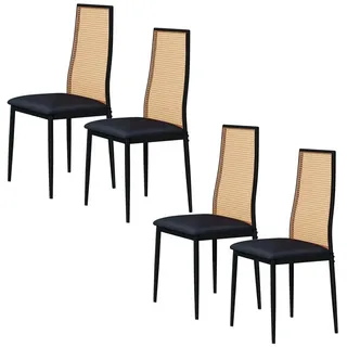 FUROKOY Stuhl Esszimmerstuhl Rattanstuhl Küchenstühle mit Rattan-Rückenlehne (Set, 4 St), Kunstleder,4er Set,Metallbeine,Holzfarbe schwarz 44 cm x 97.5 cm x 43 cm