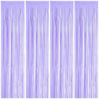 Lametta Vorhänge, 4 Stück Lila Glitzervorhang Fringe 1 x 2m Metallic Folienfransen Hintergrund, Luftschlangen Folie Vorhang für Geburtstag Hochzeit Weihnachten Party Dekoration, Tinsel Curtains Purple