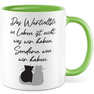 Freundschaft Tasse mit Spruch Kaffeetasse beste Freunde BFF Kaffee-Becher Geschenk beste Freundin süßes Motiv Geschenkidee Freundinnen Vers Gedicht Stil Handschrift Katze Katzen (Weiß/Grün)