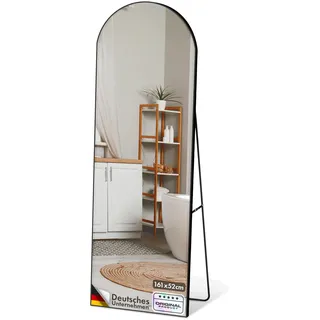Floordirekt Ganzkörperspiegel, 161 x 52 cm, gewölbter Standspiegel, Rahmen aus Aluminiumlegierung, Hartglas, für Schlafzimmer, Wohnzimmer, Garderobe, schwarz Madison
