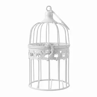 Metall Deko Vogelkäfig weiß - Hochzeitsdeko Vintage - 21 x 11 cm (P-694) - Tischdeko Hochzeit Vogel Voliere Landhaus Stil