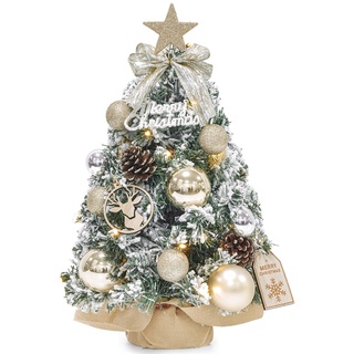 Dewur Mini Weihnachtsbaum Kleiner mit Beleuchtung LED Tisch künstlich geschmückt für Weihnachten Deko (40cm Champagner Gold)