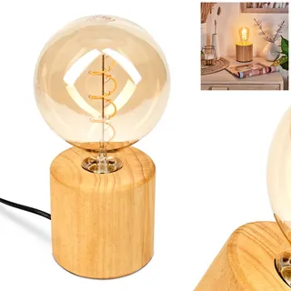 HOFSTEIN Tischleuchte Argea, Tischlampe aus Holz in Naturfarben/Schwarz, Leuchte im skandinavischen/Boho Design mit Schalter am Kabel, E27, Wohnzimmer, Schlafzimmer, Flur, Büro, Esszimmer
