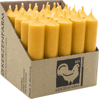 Stabkerzen aus Paraffin, 100/22 mm, Gelb, KERZENFARM HAHN, Brenndauer ca. 4h, 25 Stück pro Verpackung