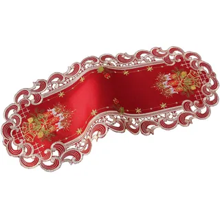 HanaQi Weihnachten Tischläufer Tischdecke Dunkelrot Leinenoptik Rot Kerzen Stickerei (ca. 22x55 cm Oval)