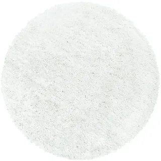 SIMPEX Teppich Wohnzimmer 200 cm Rund Hochflor Teppich Weiß Moderne Einfarbig Design - Schlafzimmer Teppich Pflegeleicht Extra Weich Extra Flauschig - Carpet Living Room Deko