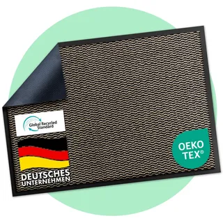 Floordirekt Premium Fußmatte für Eingangsbereich, 135x200cm Ocker-Schwarz, Schmutzfangmatte für Innen und Außen, rutschfest & waschbar, Sauberlaufmatte für Flur, Teppich für Haustür, Sky Novo