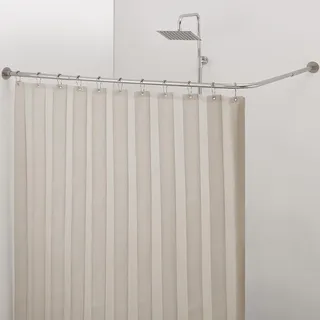 Crkmire Duschvorhangstange L Form verstellbar 61–94x61–94cm, Duschstange L-förmige Eckduschstange mit Deckenhalterung, 15 kg Tragkraft, rostfrei, inkl. 12 Haken, kein Durchhängen (Bohrmontage)