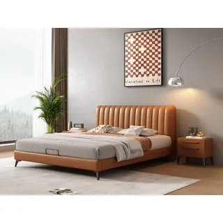 mukuhi Lederbett Polsterbett Echtleder 180x200 cm mit Steppkopfteil
