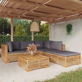 Ankonbej 6-tlg. Garten-Lounge-Set mit Kissen Massivholz Teak