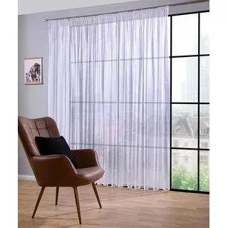 DecoHome24 Gardine Leinen, Kräuselband (1 St), halbtransparent weiß 750 cm x 145 cm
