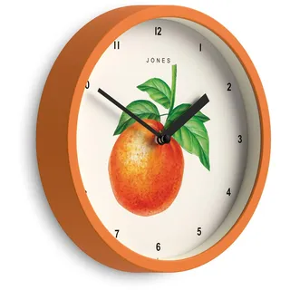 JONES CLOCKS® Fruit Wanduhr | Kleine runduhr | 20cm | Orange | Botanisch illustrierte orangefarbene Kunst | Ideal für küche und esszimmer.