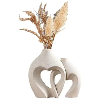 Vasen Dekovase 2er Set Keramik Vase Moderne Dekovase Vasen Pampasgras-Vase herzförmige Kreuzvase Handmade Getrocknete Blumenbehälter für Heimdek...