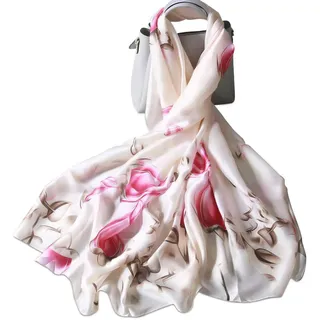 LumiSyne Seidenschal Damen Blume Gedruckt Muster Mode Eleganten Stil Warme Weich Seidentuch Lange Halstücher Sonnencreme Stola Ganzjährig - Einheitsgröße