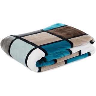 Gözze Cashmere-Feeling Decke Antigua 150 x 200 cm (aqua / taupe / petrol)