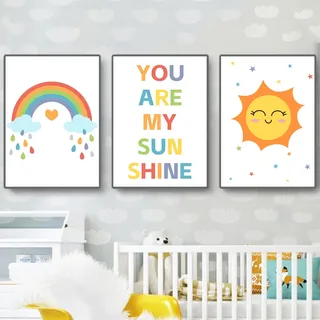3er Set Poster Regenbogen Wolken Sonne Bär Alphabet Kinderzimmer Deko Set Junge Mädchen Babyzimmer Kinderbilder - ohne Bilderrahmen (Stil 1,21x30cm)