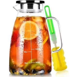 Glaskaraffe 2 Liter mit Edelstahldeckel und Borosilikatglas