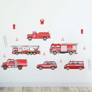 Sunnywall Premium Wandsticker Feuerwehr Einsatzwagen Wandtattoo Wandbild Baby Aufkleber Kinderzimmer Baby Wandaufkleber Spielzimmer