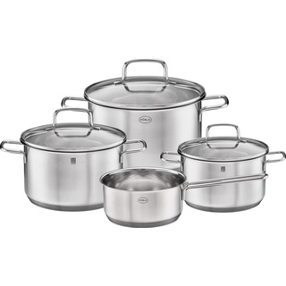 Topf-Set RÖSLE "Basic Line" Töpfe silberfarben Topfsets Universaltöpfe mit Schüttrand und Glasdeckel, Induktion