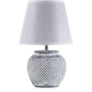 BRUBAKER Tischlampe Nachttischlampe - 30,5 cm - Grau - Keramik Lampenfuß - Leinen Schirm Hellgrau
