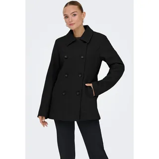 Kurzmantel ONLY "ONLBLAKE PEACOAT CC OTW", Damen, Gr. XS, schwarz (schwarz detail:schwarz button), Web, Obermaterial: 100% Polyester, unifarben, hüftbedeckend, Mäntel Kurzmantel, Kunstfaser