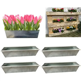 Hossi's Wholesale 4er Set Zink Paletten Blumenkästen - Einsatz 38cm groß Silber - aus Metall verzinkt - Zinkkasten Pflanzkasten Balkonkasten Blumentopf für Europaletten