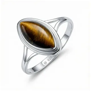 mantraroma Silberring SARALA Ellipse aus 925 Silber mit Tigerauge (Ring mit Schmuckbeutel), Damenring aus 925er Silber braun 62