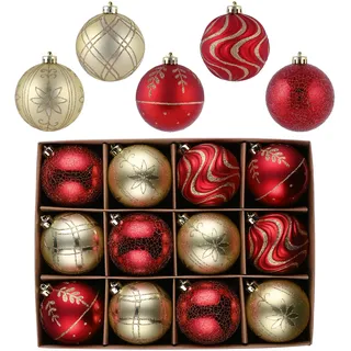 Valery Madelyn Weihnachtskugeln,12stück 8cm Christbaumkugeln Weihnachtskugel mit Geschenkpaket, Weihnachtsbaumschmuck Christbaumschmuck mit Aufhänger,deko Weihnachten,Thema Rot Gold