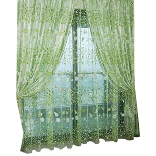 VORCOOL Gardine Vorhang Transparent Voile mit ösen 100x200cm Blumen Druck Dekoschal Schlafzimmer Wohnzimmer Fenster Balkon Gardinen Schal (Grün)