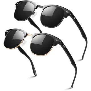 LINVO Polarisiert Sonnenbrille Herren Damen Retro Klassisch Halbrahmen 100% UV400 für Reisen, Fahren und Angeln - M